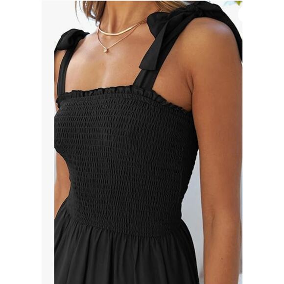 Zesica Women’s Black Tie-Strap Smocked Maxi Dress US S - Picture 8 of 15